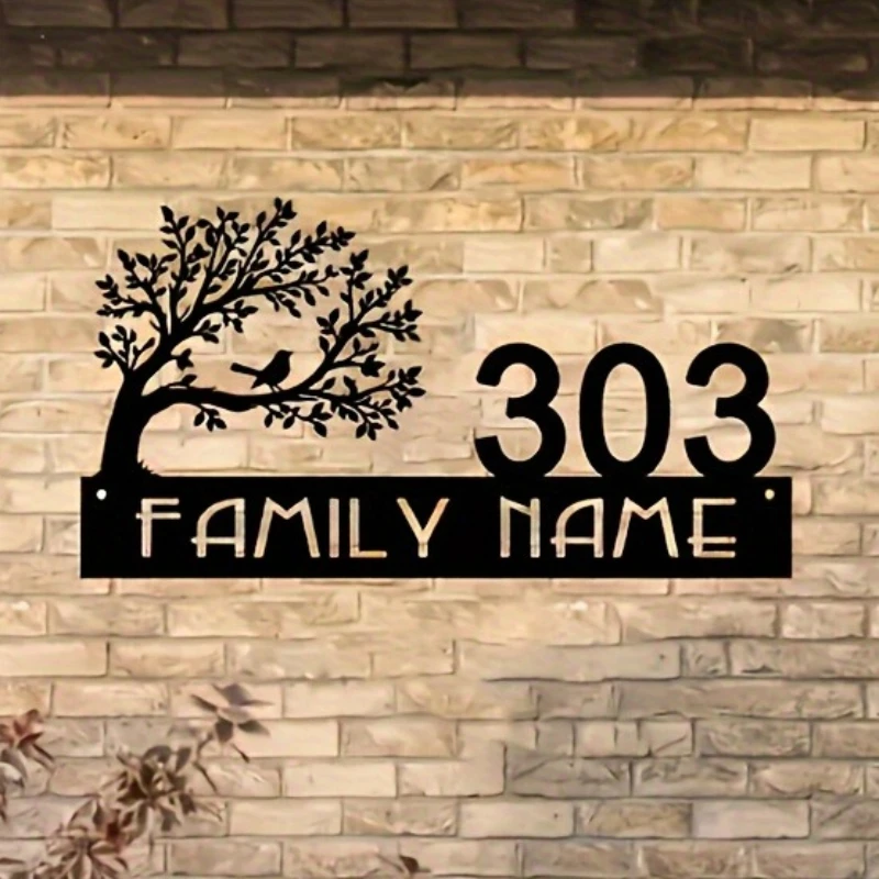 Custom Metal Address Sign with Tree&Bird Design, Perfect for Family Names/House Numbers. Ideal for Porch/Patio/Garden Decoration - view 5