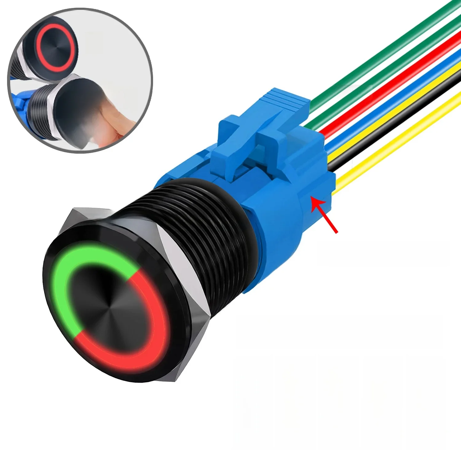 16 / 19 / 22mm double couleur LED noir interrupteur à bouton - poussoir en métal avec prise imperméable à l'eau on - off auto bateau démarrage arrêt 6V 12V 24V 220V