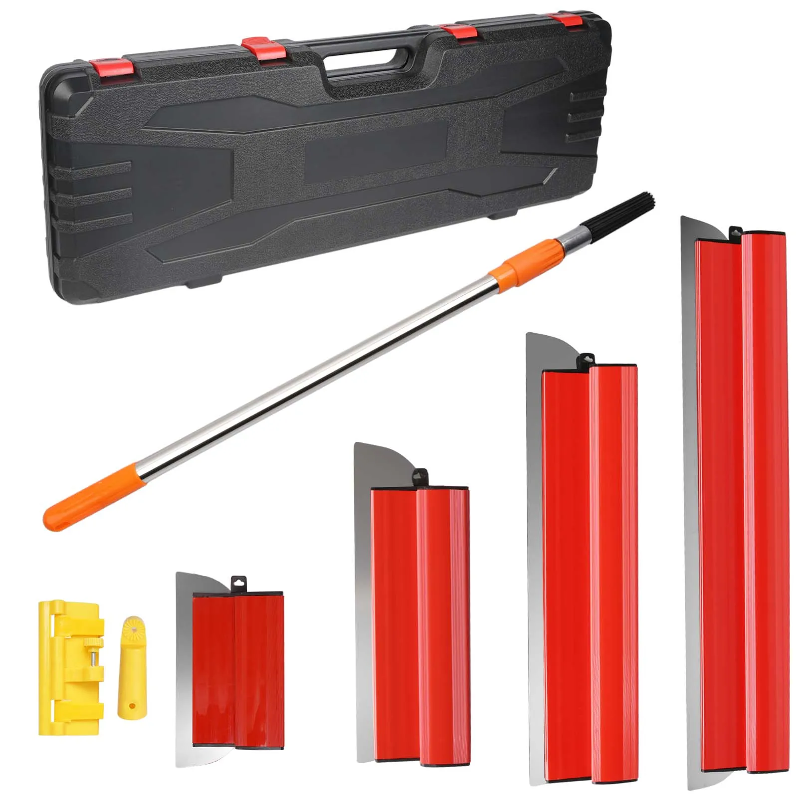 Juego de 4 raspadores ajustables de 25-40-60-80 cm con hoja de acero inoxidable de 0,5 mm afilada y borde redondo de 0,38 mm con mango extensible de 29-50 pulgadas para reparación de huecos en