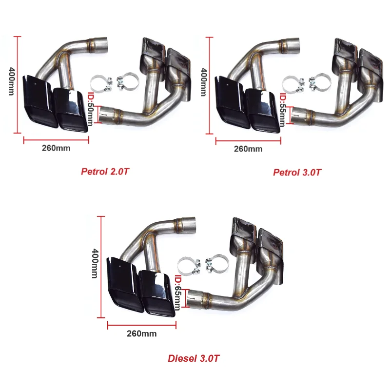 SQ7 Style Quad Square Exhaust Tips for Audi Q7 4M 2016-2019 2.0T 3.0T TDI Stainless Steel Muffler Tailpipe Upgrade