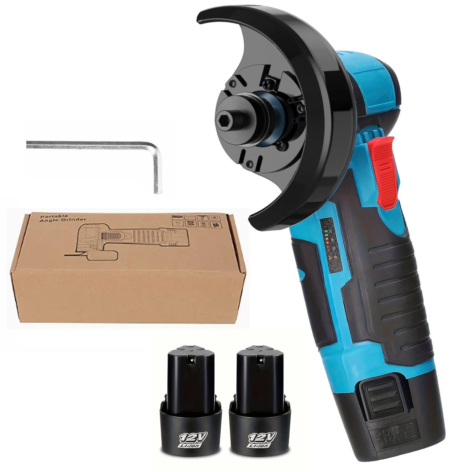 19.500 U/min Mini Akku-Winkelschleifer, 12V mit 5 Schleifscheiben für Schleifen & Polieren - Tragbares Werkzeug für Metall, Holz & Heim-DIY-Projekte