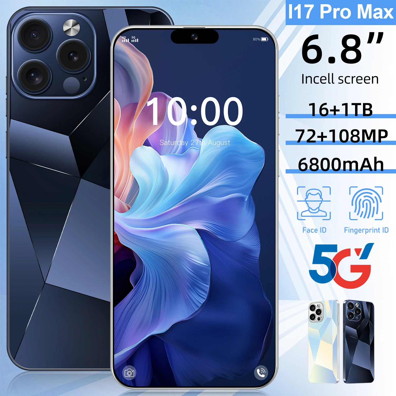 

HOT 2026 New i17 pro max7.3HD Global Edition Original Smart Dual Card 7800mAh Battery Facial Recognition Function