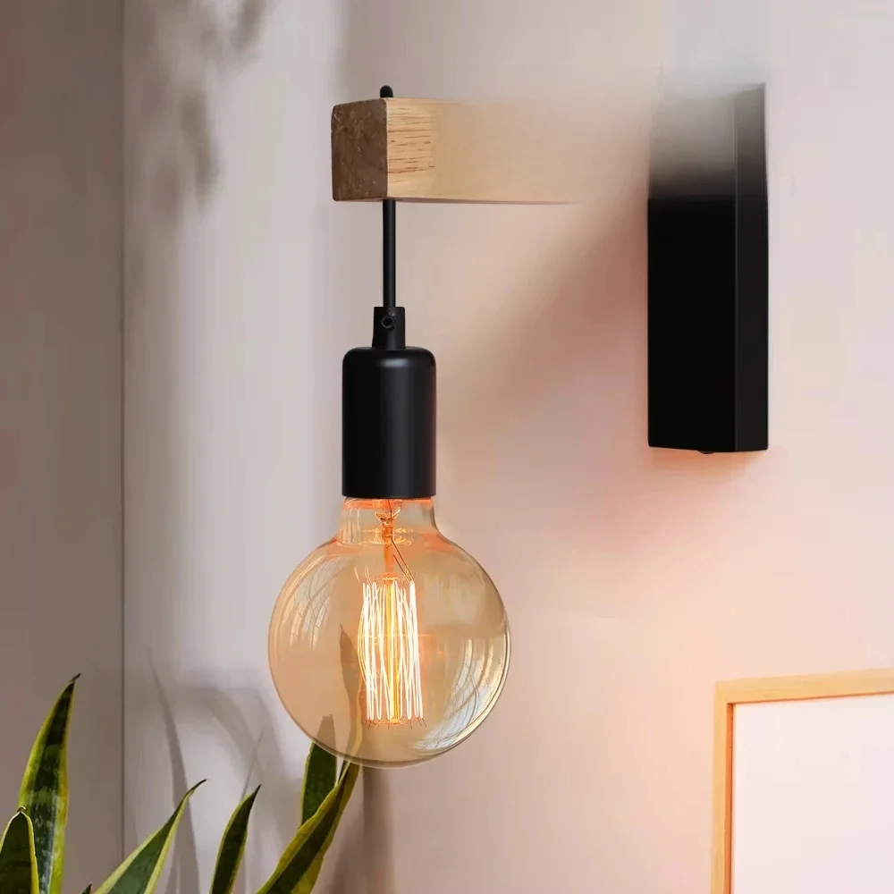 Applique Murale LED en Bois Rétro, Style Industriel, Luminaire Décoratif d'Nik, Idéal pour un Loft, un Salon ou une Table de oral et, 220/110V
