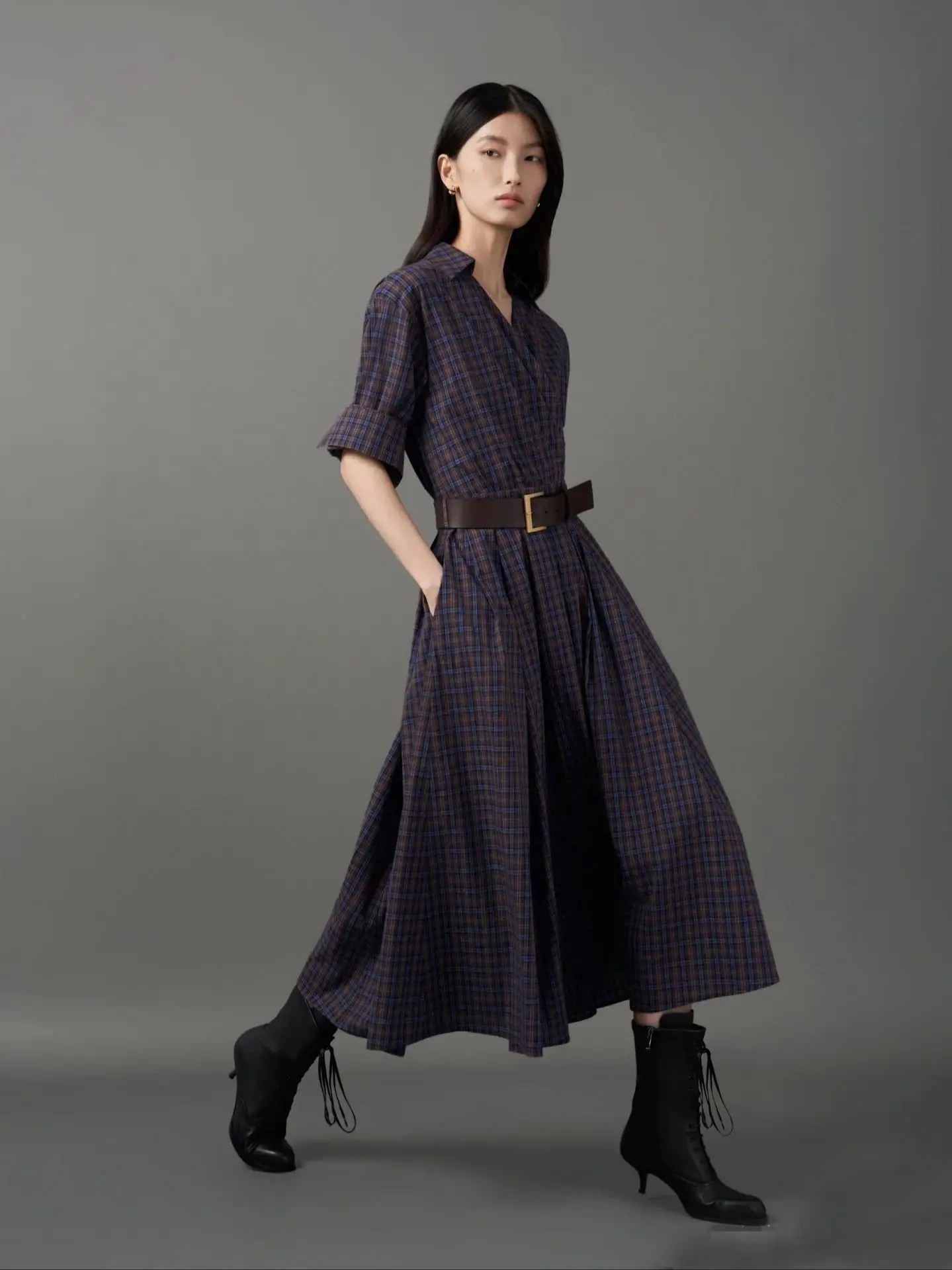 ฤดูใบไม้ร่วงลําลองสไตล์วินเทจผู้หญิงแขนยาวชุดผ้าฝ้าย