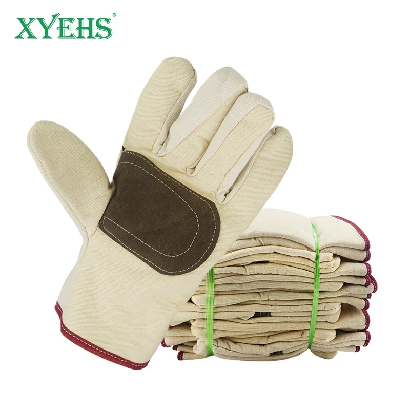 XYEHS-Gants de travail de sécurité pour le soudage en toile avec l\'hypothèse, renfort en cuir de vachette, doublure épaissie, degré d\'usure,