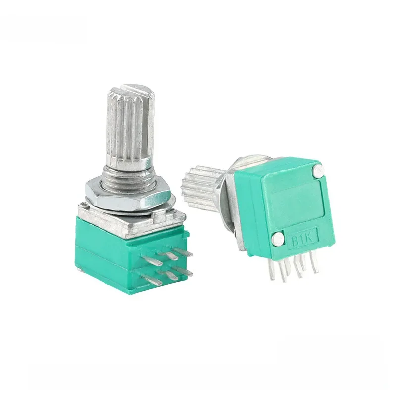 5 szt. Potencjometr podwójny 6-pinowy RK097G B1K B5K B10K B20K B50K B100K B500K 1K 5K 10K 20K 50K 100K Ohm, uchwyt 15mm, wzmacniacz audio — zdjęcie 2