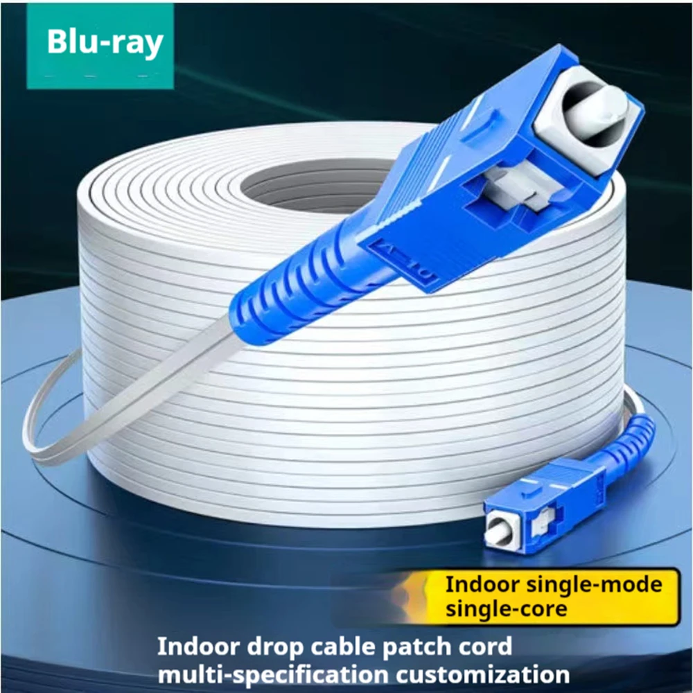 50 Meter Length SM 1 Core SC/UPC-SC/UPC Fiber Optic Indoor Drop Cable Patch Cord, FTTH Extension Jumper White LSZH Jacket