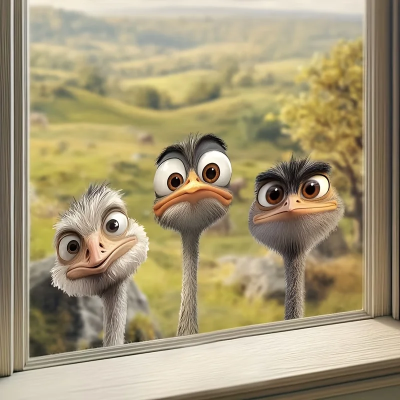 3Pcs Fun Animal Wall Stickers with Quirky Little Ostrich Heads, Pvc Wall Decoration for Home Decor, Suitable for Glass, Tiles, Bathrooms, Kitchens, Bedrooms, Dining Rooms, Trendy Stores, Cafes, and Wall Art, Cute and Attractive Stickers That Are Practical and Easy to Create a Cozy Space view 5