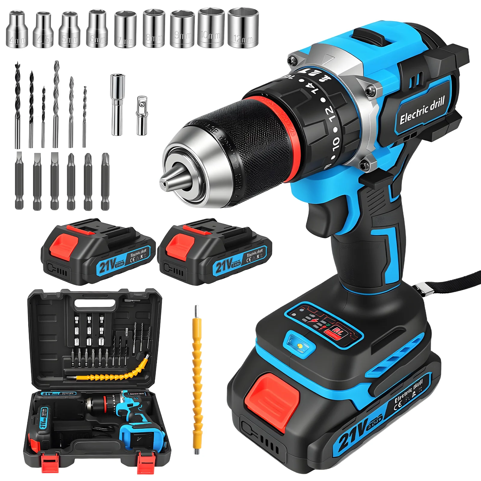 Juego de taladro percutor eléctrico inalámbrico de 25+3 torque y 13 mm, juego de destornilladores eléctricos multiusos para batería Makita de 18 V.