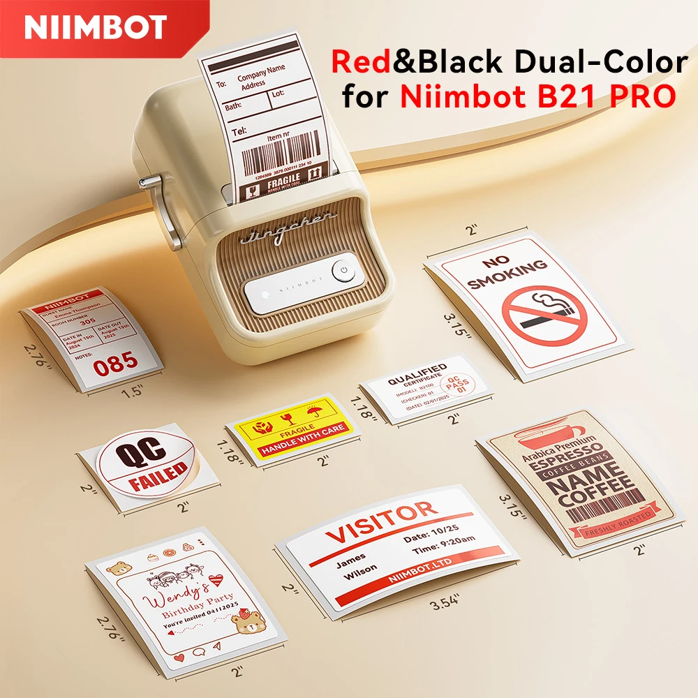 Niimbot Rot & Schwarz Zweifarbiges Thermoetikettenpapier für B21 Pro Drucker 300dpi Fotopapier Mit Selbstklebender Rückseite Kartenaufkleber