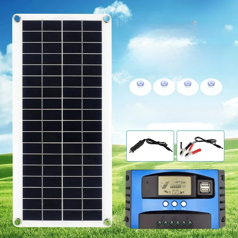 Panel słoneczny 12V DC 5V USB Type-C do ładowania, przenośny, elastyczny zestaw, lekki system do telefonów, samochodu, na kemping, wędrówki, powerbanki, IP65 — 2