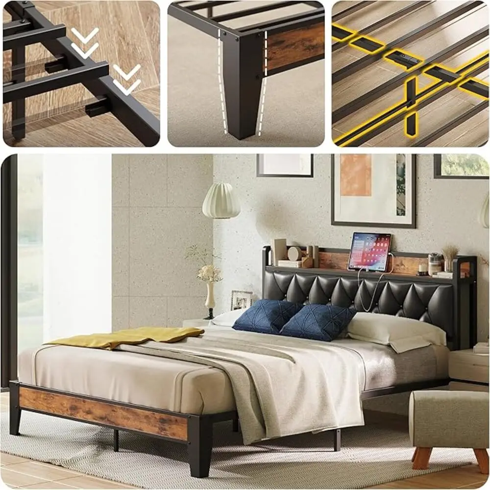 ANCTOR Bed Frames, Twin Queen CaliforniaKing Size Storage Headboard Outlets Easy Install Sturdy Stable, No Noise No Box Springs image 5