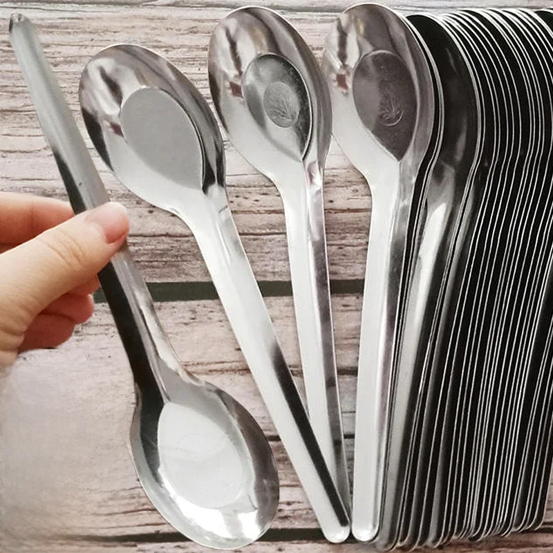 Cuillères plates en acier inoxydable, vente en gros, cuisine, crème glacée, bonbons, Dessert, café, cuillère à café, cuillère à soupe en métal, cuillère à riz, vaisselle