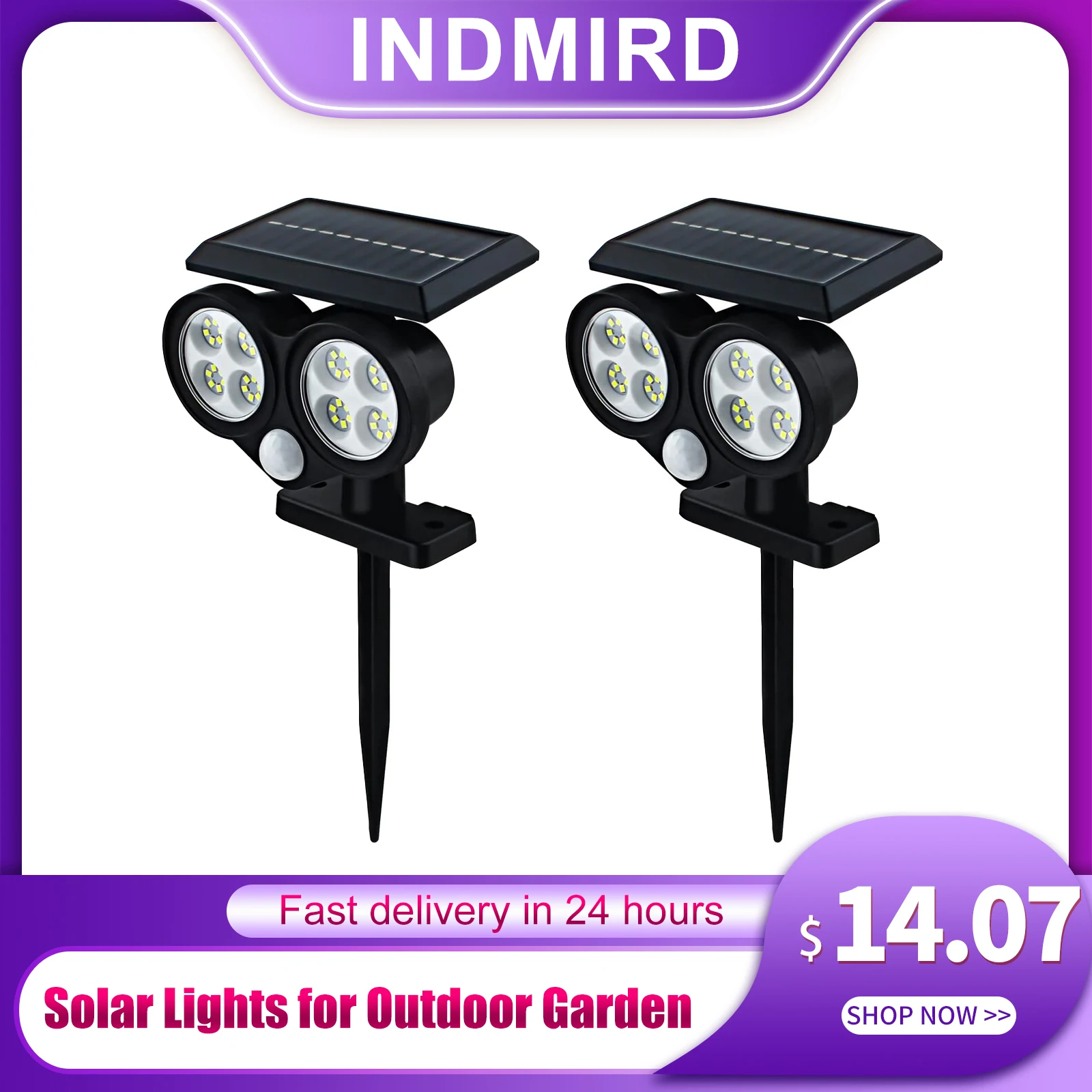 Luces solares para jardín al aire libre, luces solares impermeables IP67 con Sensor de movimiento, luz blanca de 500LM y 6000K