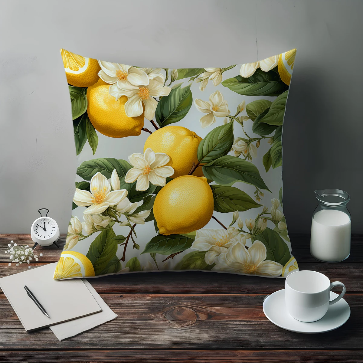 Yellow Lemons Green Leaves Double Side Print Pattern Cushion Cover Home Decoration Living Room Sofa Chair Pillow Cover