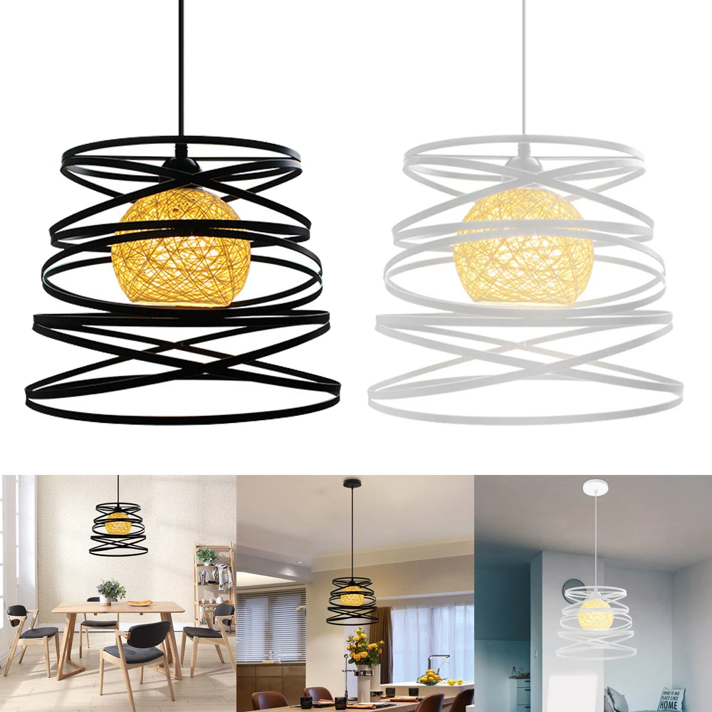 Modern Ribbon Spiral Swirl Pendant Lamp Vintage Hanging Light Shade Chandelier Living Room Kitchen Lighting E27 lampara techo