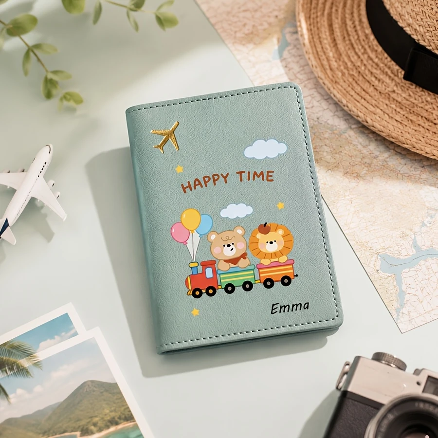 A Cute Cartoon Animal Bear-pattern Passport Cover with Customizable Name, Text Passport Book Holder, Universal Airplane Passport view 6