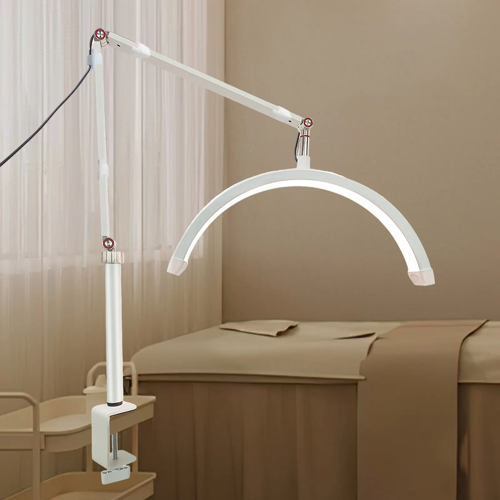 36W LED-vloerlamp voor video, halvemaanvormig invullicht, 3000K-6000K dimbaar met verstelbare metalen lampenstandaard en telefoonhouder