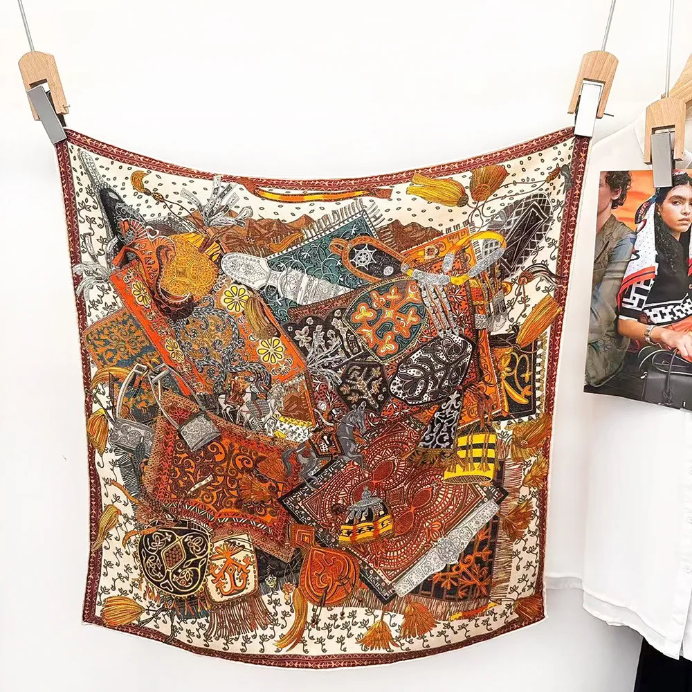 

Head Neck Scarf 65CM Edges Rolled Shawls Silk Wool Blend Luxury Designers Scarves Winter Mother Lover Gift