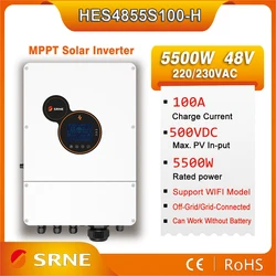 SRNE 5500W 48V 230V PV Max Input 500VDC Solar Hybrid Inverter Pure Sine Wave Off-Grid/Grid-Tie Inverter Mppt 100A Charge Current