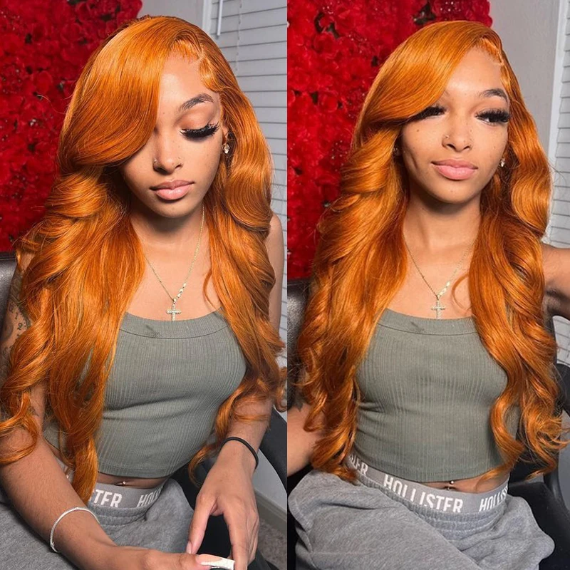 Pamperin 350 Orange Ginger Body Wave Lace Front Wig 13x6 HD Transparent Human Hair Colored 13x4 36 inch Brazilian Hair For Women