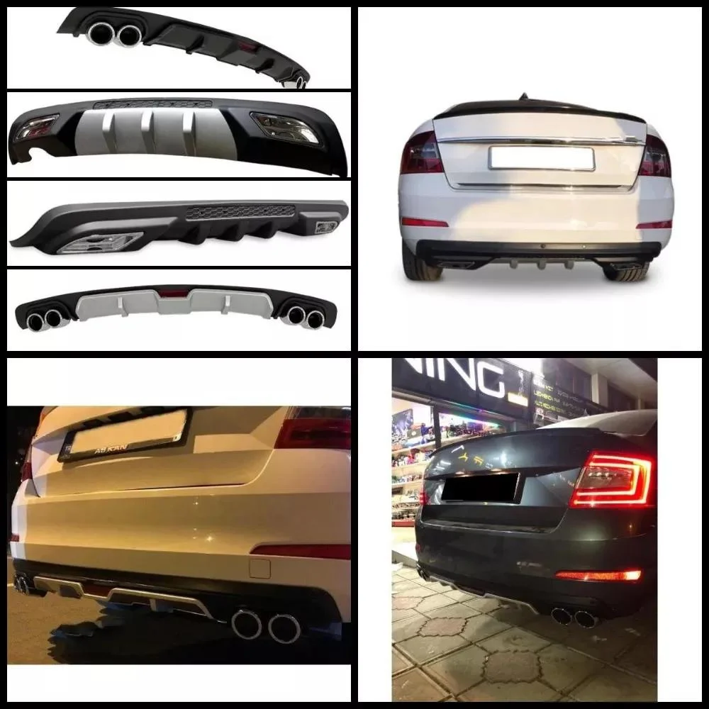 For Skoda Octavia Car Rear Bumper Diffuser Black ABS Plastic Car Styling Spoiler Deflector Body Kit Splitter Lip Professional