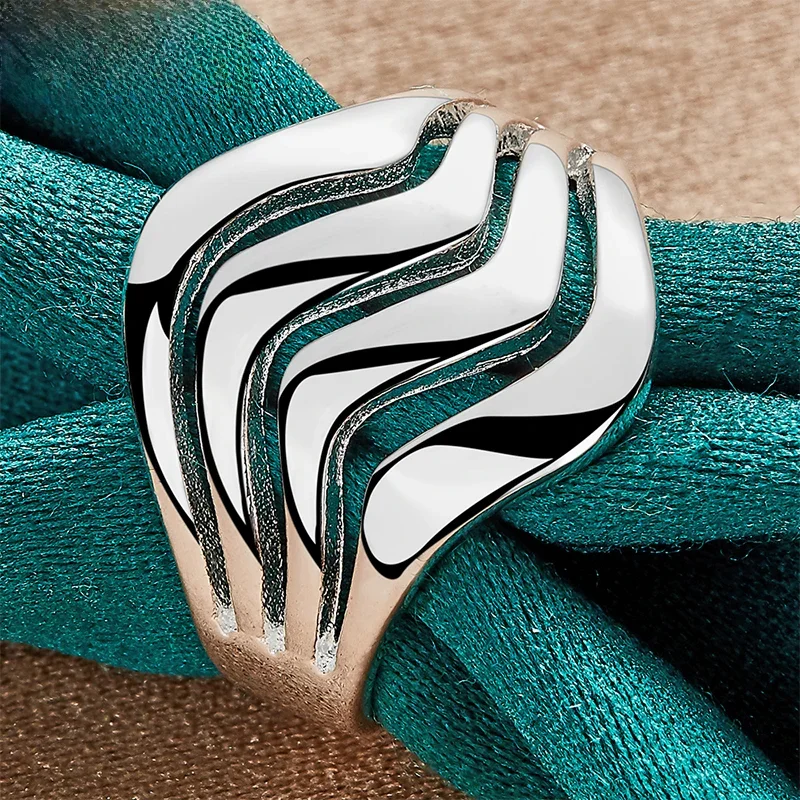 DOTEFFIL 925 Sterling Silver Four Lines Smooth Ring For Woman Man Fashion Wedding Engagement Party Gift Charm Jewelry — zdjęcie 2