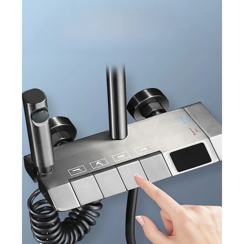 Klavier tasten Bad Dusch set Messing Dusch system 4-Wege-Badewanne heiß kalt digital LED Dusch