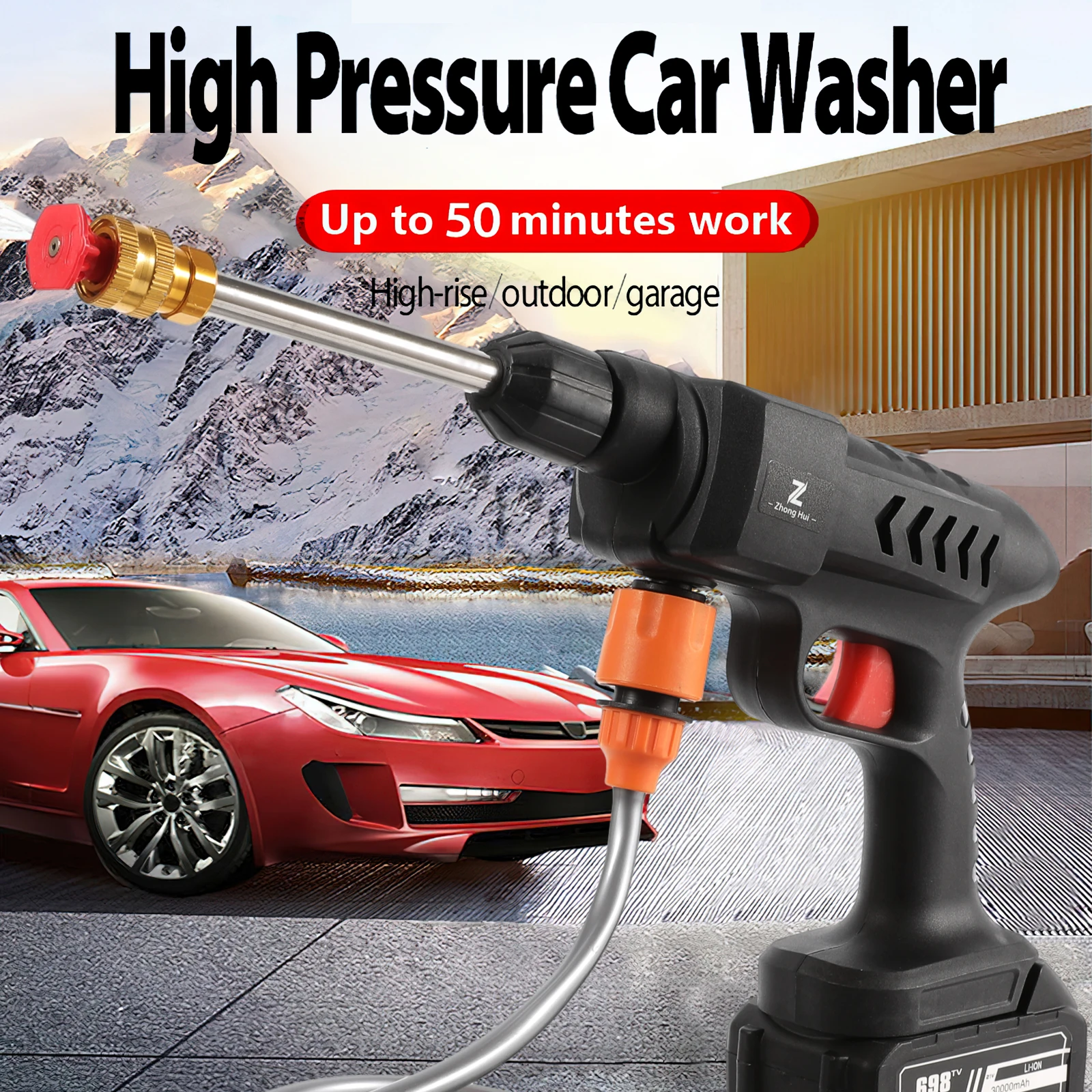 Pistola de Lavado de Autos Inalámbrica de Alta Presión, Pistola de Espuma Eléctrica, Dispositivo de Pulverización Automática para Limpieza de Autos con Batería
