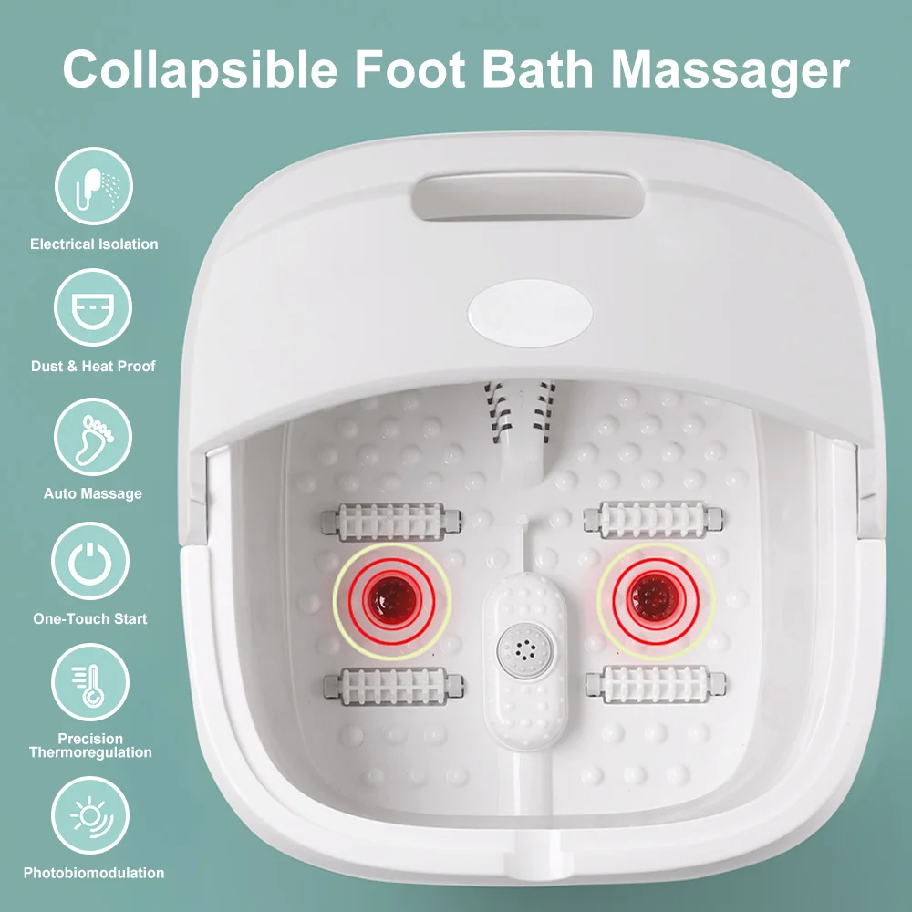 Lavabo de masaje eléctrico para pies, masajeador de vibración de remojo profundo, cubo de baño de pies plegable para relajación de pies, Spa, circulación sanguínea