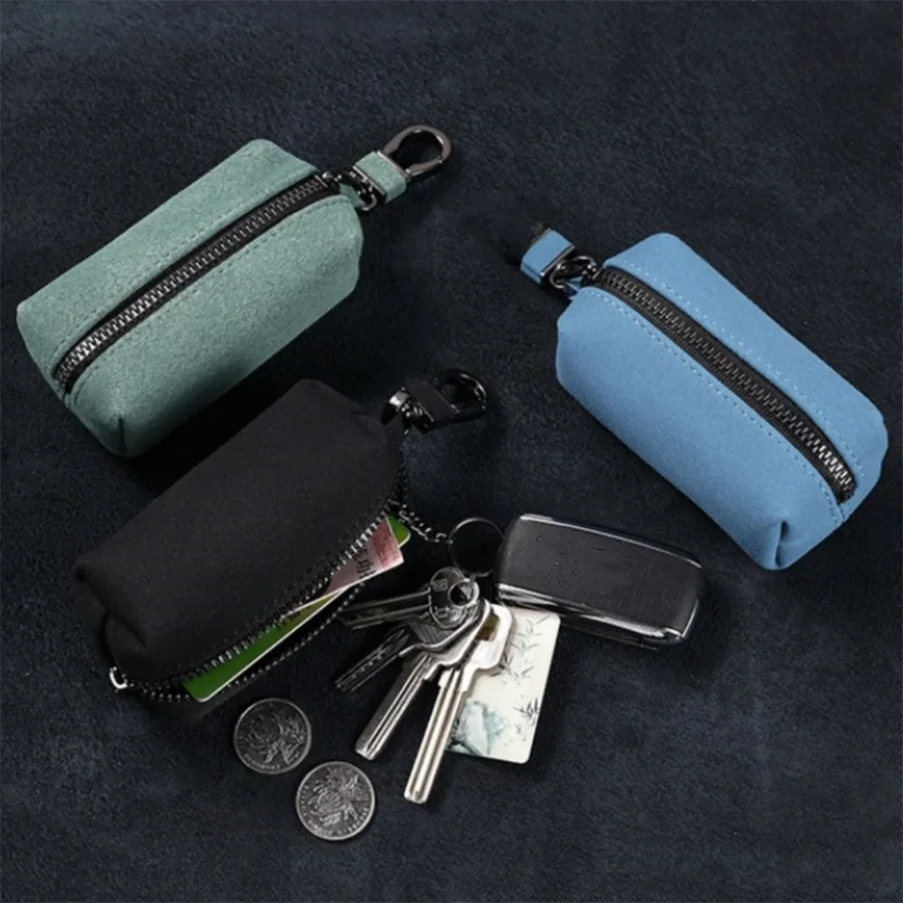 Torba na klucze unisex o dużej pojemności z podwójnym zamkiem błyskawicznym Zamszowe skórzane etui na klucze Portmonetka Przenośny portfel z brelokiem dla mężczyzn i kobiet — zdjęcie 2