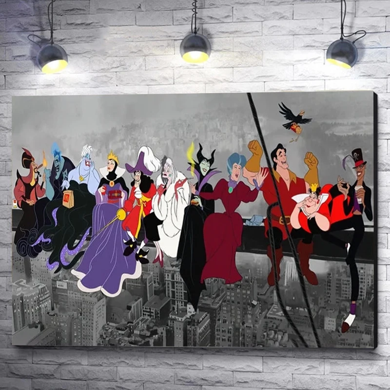 Disney Villains Sit In Rows Funny Posters And Prints Maleficent Ursula Evil Queen Cruella Canvas Painting Wall Art Home Decor