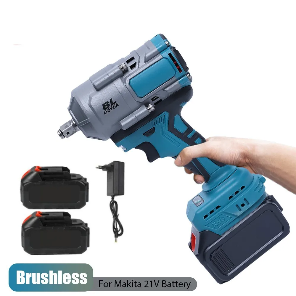Nowy klucz udarowy akumulatorowy 3000 Nm 1/2 cala z regulacją prędkości, bezszczotkowy klucz elektryczny, narzędzie do akumulatorów Makita 18-21V 3000NM Blue 2 bateria wariant: Battery