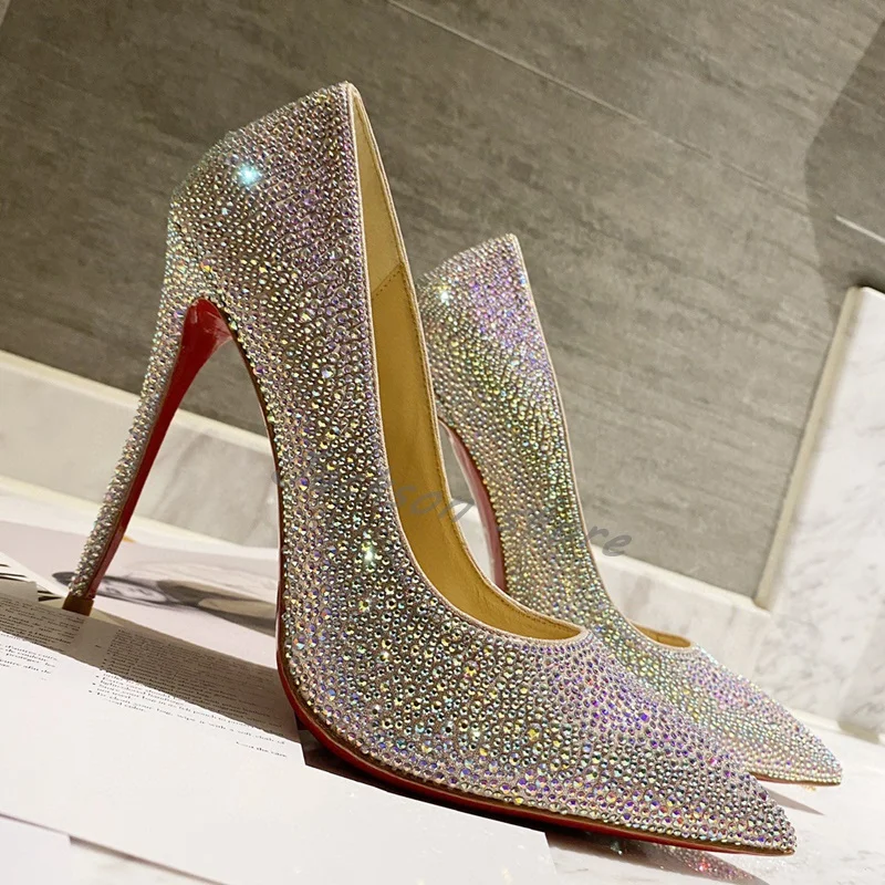 Luxury Brand Women's Wedding Shoes Rhinestone Bling Fashion High Heels 2024 New Arrival Pointed Toe Stiletto Dress Pumps