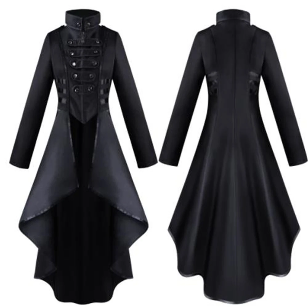 Women Medieval Victorian Costume Tuxedo Tailcoat Gothic Steampunk Trench Irregular Hem Vintage Frock Outfit Coat Spring Fall