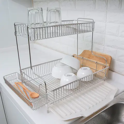 스토피아 시그니처 식기 건조 랙, 컴팩트 주방 식기 랙, 배수판 세트, 대형 녹 방지, 식기 거치대 포함, 2단