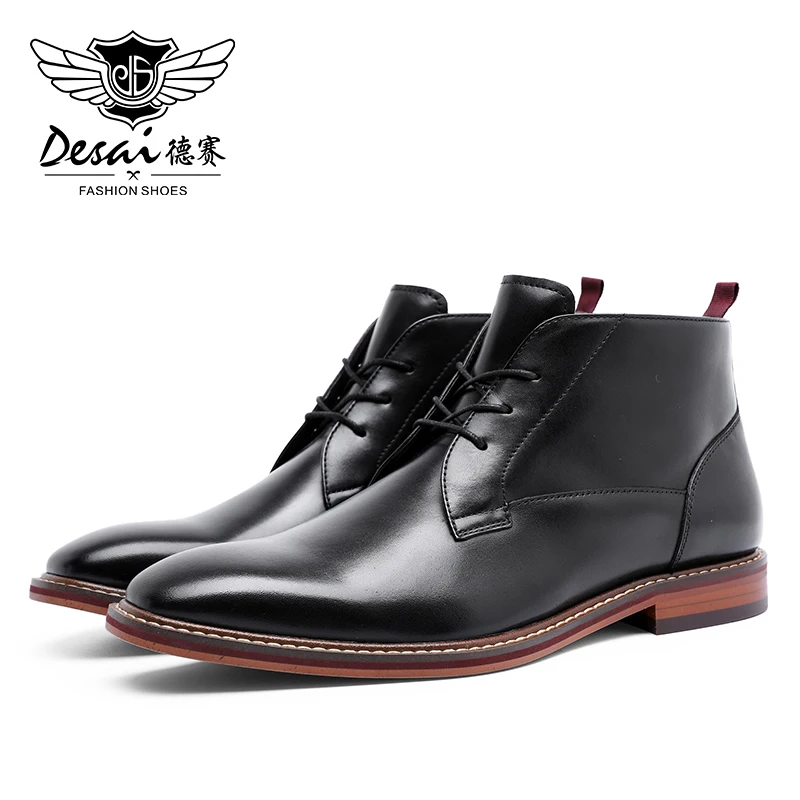 Desai New Men Vintage Combat Boot Boots Winter Fur Cow Leather Genuine Leather Military Boots Men Work Shoes