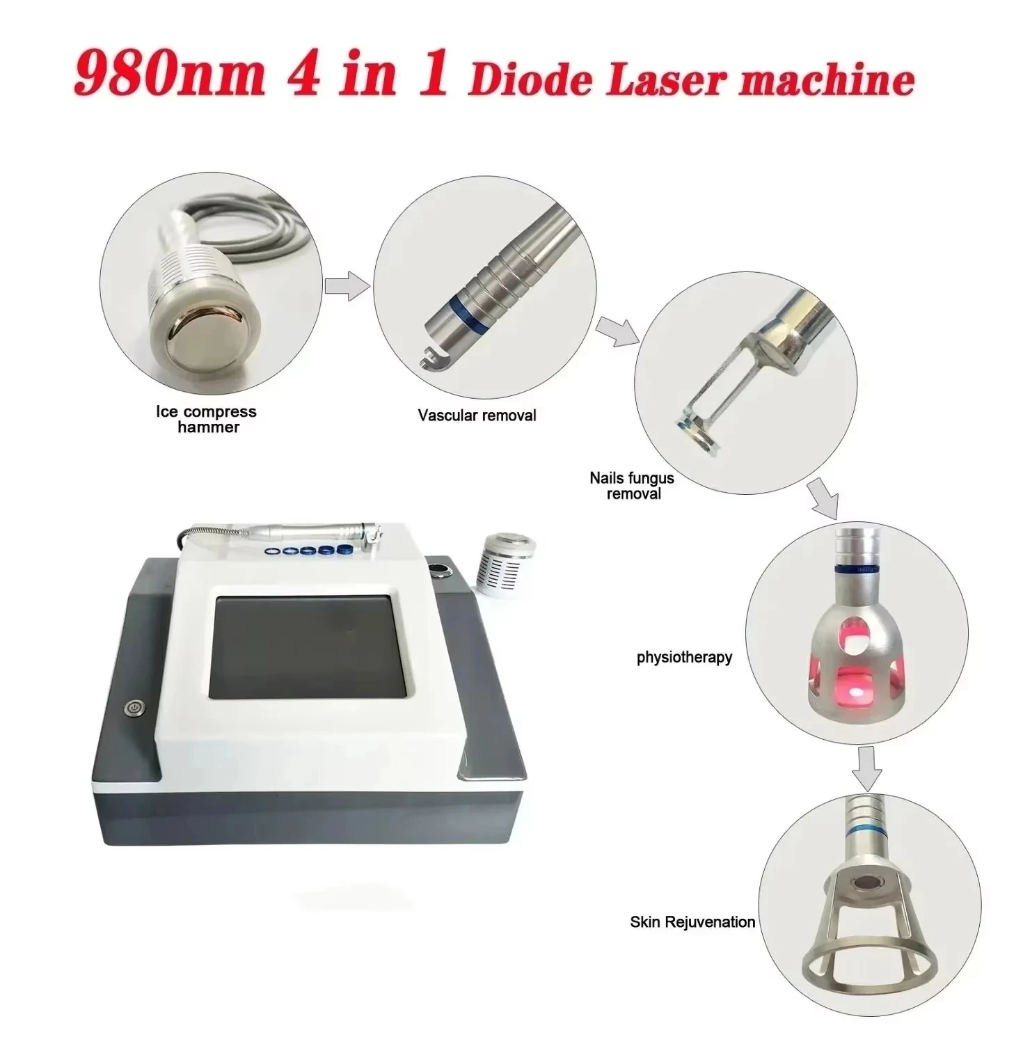

BEST 980NM Diode 30 Watt Laser Machine 5 in 1 Effectively Removes Vascular Nail Fungal Eczema Herpes CE Certification