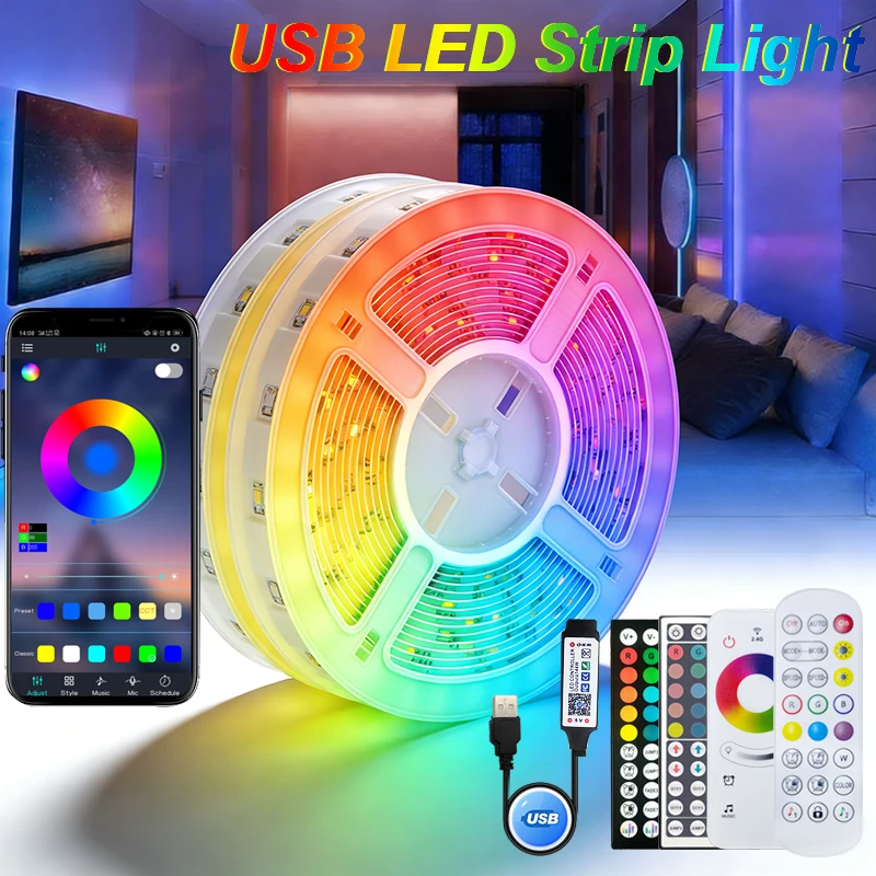 

RGB Led Strip Lights Tuya Wifi Music Sync Remote Control USB 5V Flexible Tape for Home Room Decor TV Backlight With Alexa Google