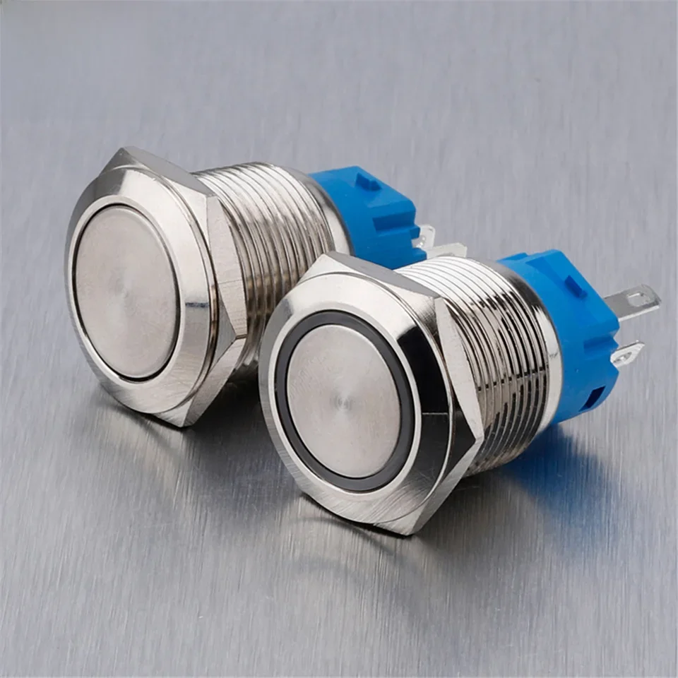 12/16/19/22mm interrupteur LED étanche anneau de commutation en métal lumière LED verrouillage momentané verrouillé 5 broches bouton poussoir d'alimentation