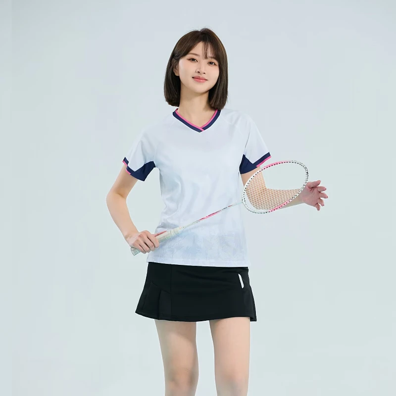 جديد المرأة ملابس كرة الريشة الكورية فتاة الموضة بلايز رياضية قصيرة الأكمام سريعة الجافة ماصة للعرق تي شيرت تدريب التنس