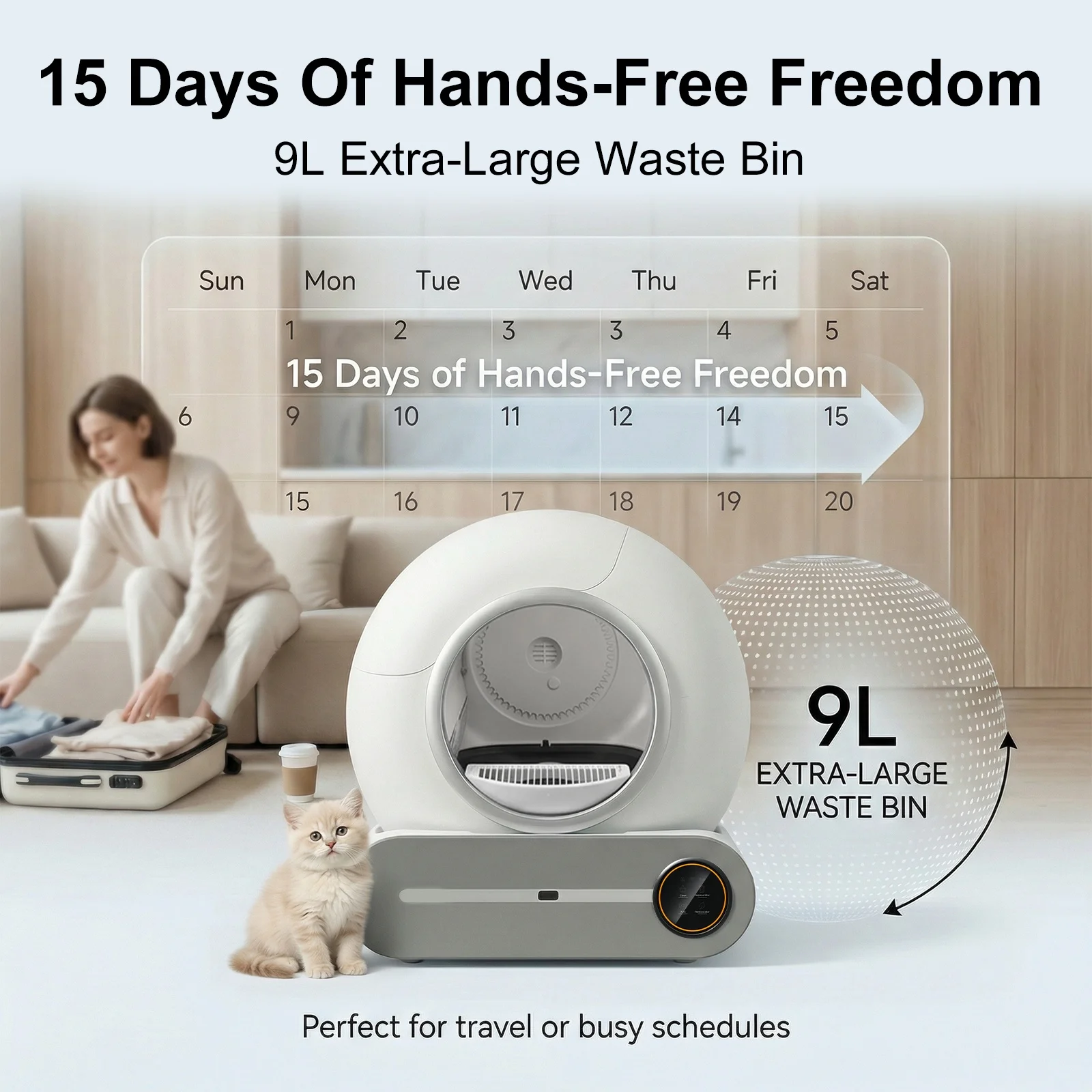 Intelligente Selbstreinigende Katzentoilette 65L Große Kapazität Automatische Katzentoilette WiFi Tuya APP-Steuerung Halbgeschlossene Sicherheits-Geruchskontrolle Katzentoilette mit Streumatte & 3 Rollen Müllbeuteln (Dieser Link bietet zwei Optionen) – Detail 2