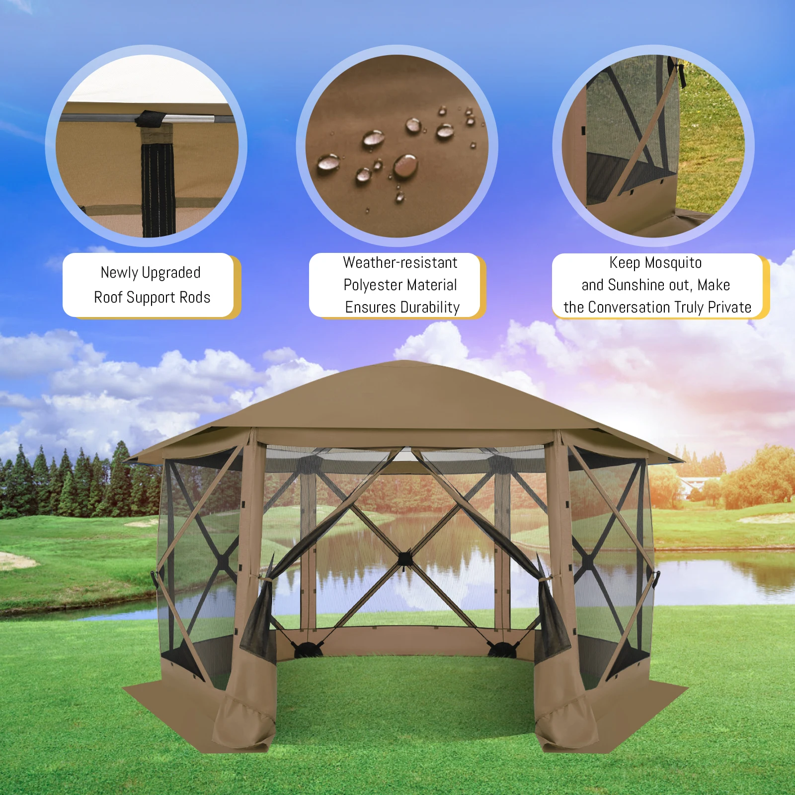 خيمة منزلية بشاشة منبثقة 12 × 12 قدم للتخييم، مظلة شرفة مراقبة النجوم الفورية في الهواء الطلق مع مظلة، شبكة البعوض