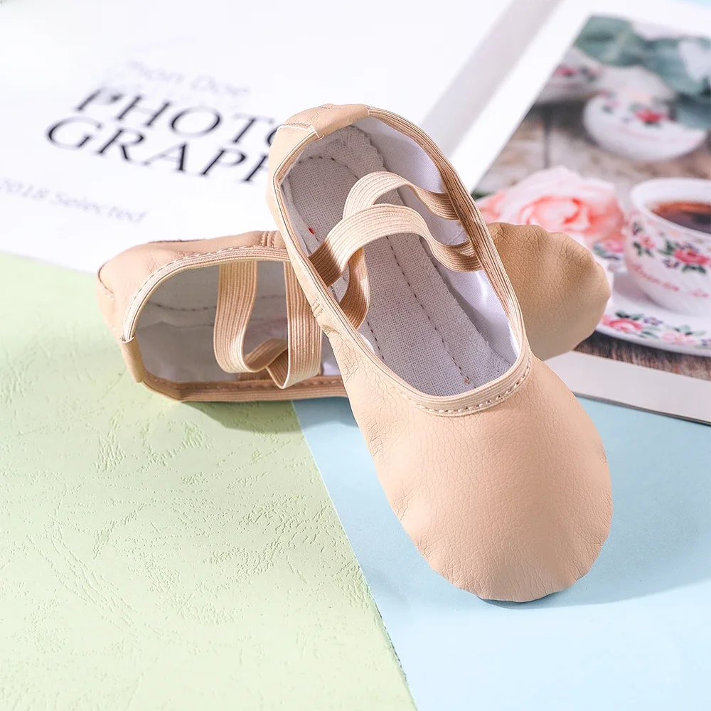 Chaussures à Pointe en cuir PU, pantoufles de danse à semelle complète pour enfants, ballerine, pratique de danse de Ballet, utilisation d'entraînement, 3 couleurs