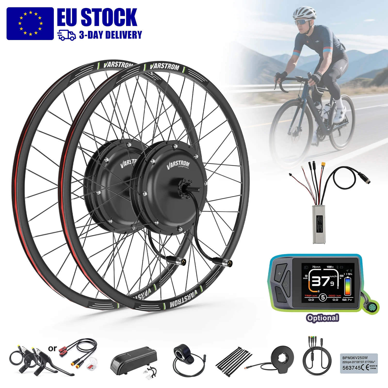 Varstrom JYLT 48V 1000W 1500W Vorder- und Hinterrad-Nabenmotor E-Bike Umbausatz 26"/27.5"/28"/29"/700C Laufradgröße optional E-Bike Motor für Scheibenbremse EMT Mountainbike eCity Rennrad.