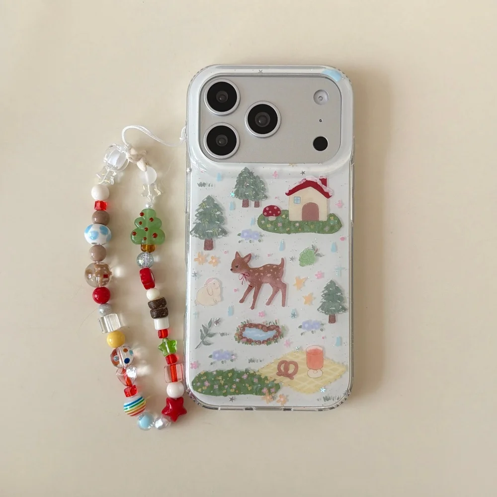 

Cute Christmas tree deer phone case, suitable for iPhone14/15/16/17 Pro Max, Fundans 17 Pro INS new shockproof protective case