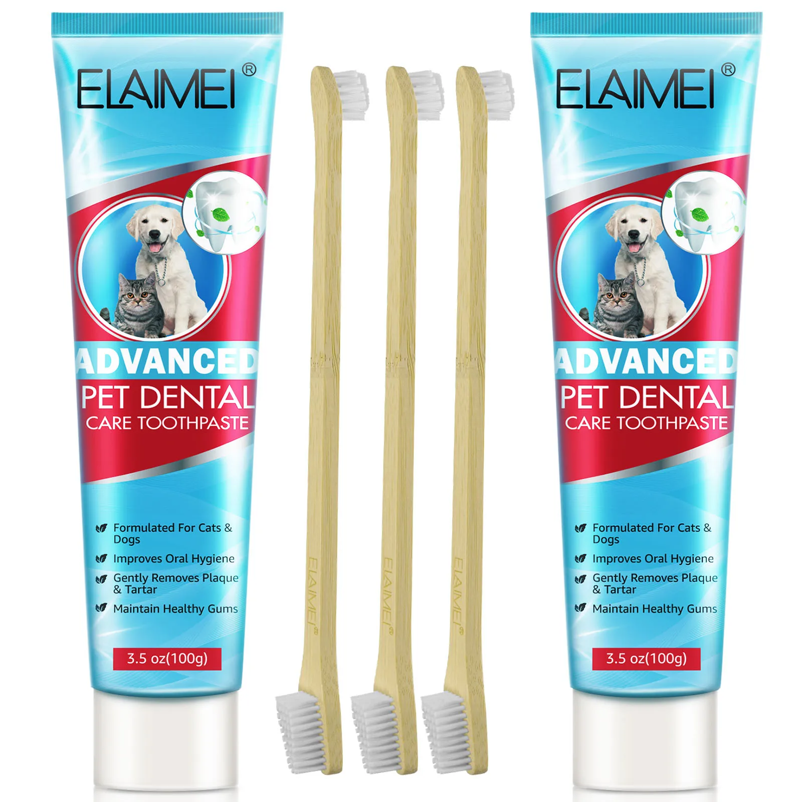 

Advanced Pets Dental Care Toothpaste and Bamboo Brushes Improves Oral Hygiene Maintain Healthy Gums Formulated for Dogs and Cats