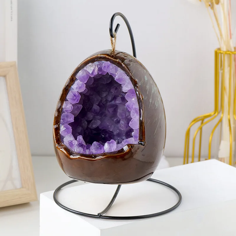 Natural Amethyst Geode Dinosaur Egg LED Night Light