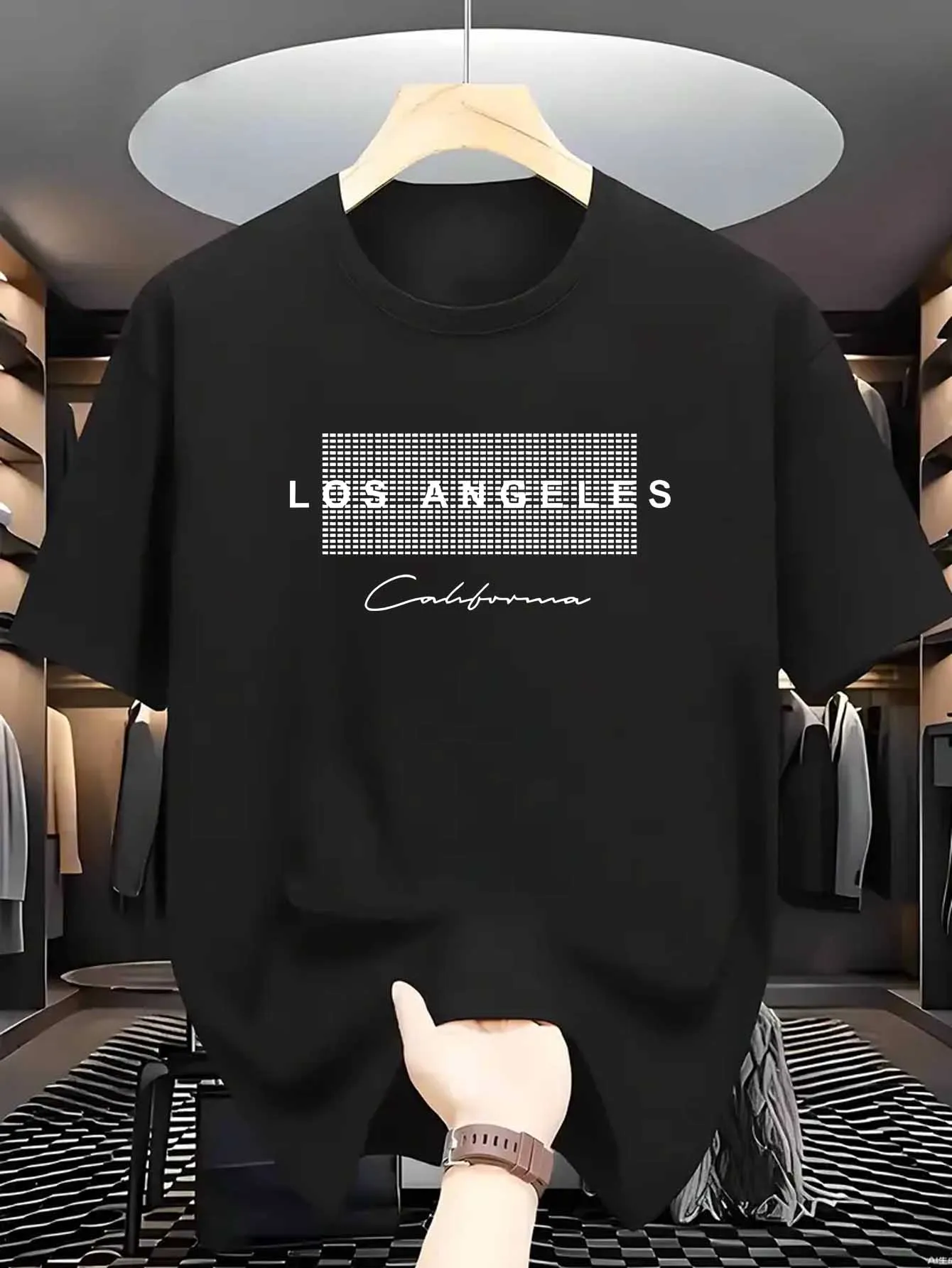 تي شيرت مطبوع عليه Los Angeles California - قميص صيفي بأكمام قصيرة ورقبة دائرية مع شعار وحروف مخطوطة، قابل للتنفس