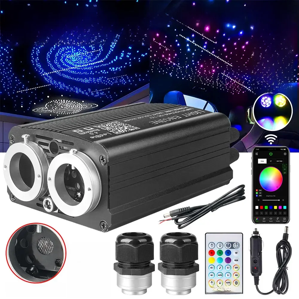 32W Twinkle Dual Port Fiber Optic Star Ceiling Kit z efektem meteorytów APP Car Roof Stars Światłowodowy samochód do oświetlenia sufitowego — zdjęcie 2